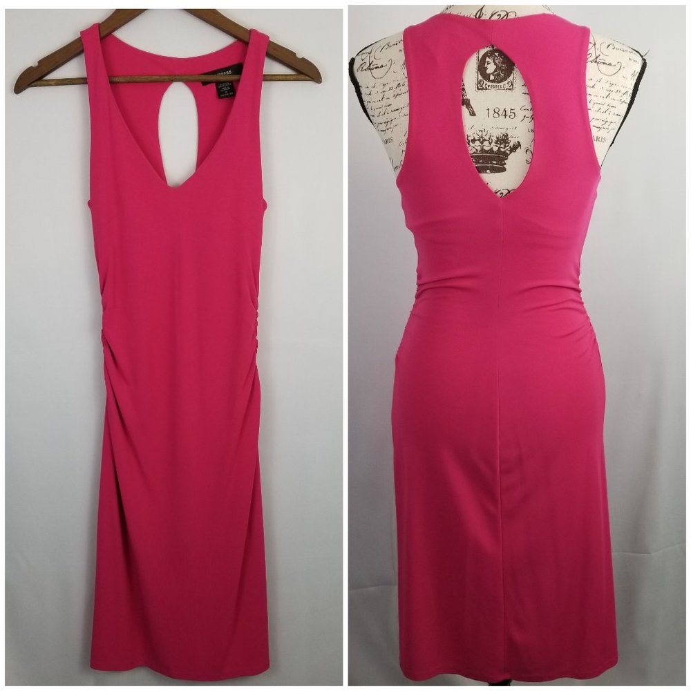 Express Pink Keyhole Back Ruched Stretchy Dress